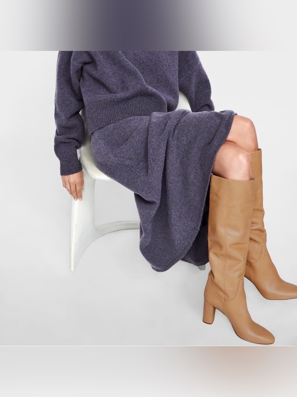 Zara Basic Genuine Leather Knee High Boots Tan Block Heel EU 38 US 7.5 NWT - Picture 2 of 16
